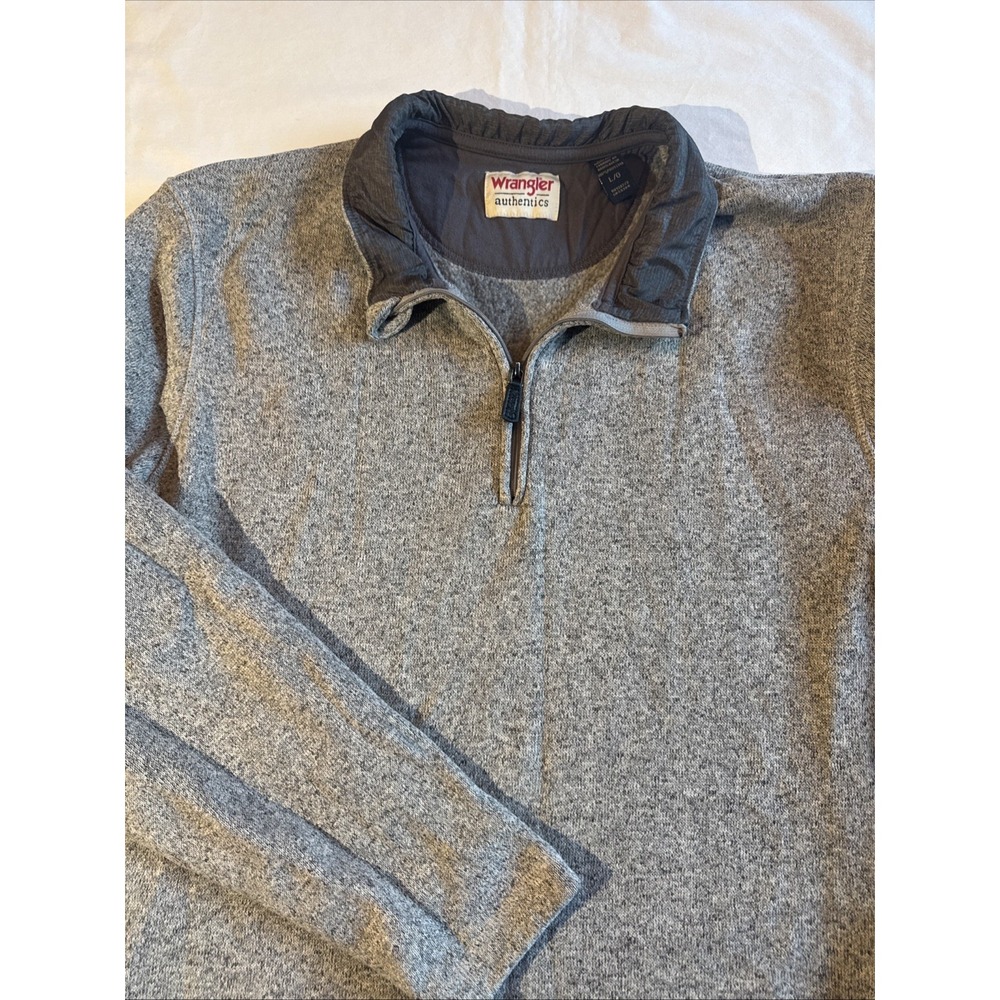 Wrangler Authentics Men Large Sweater Fleece lined Quarter-Zip 1/4 Gray Western
